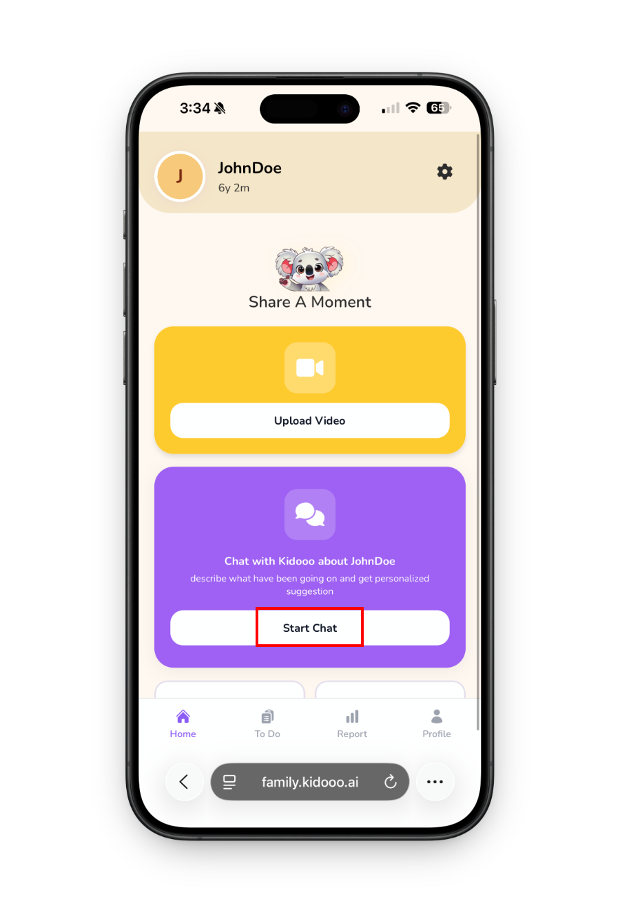 Kidooo AI chat step 1